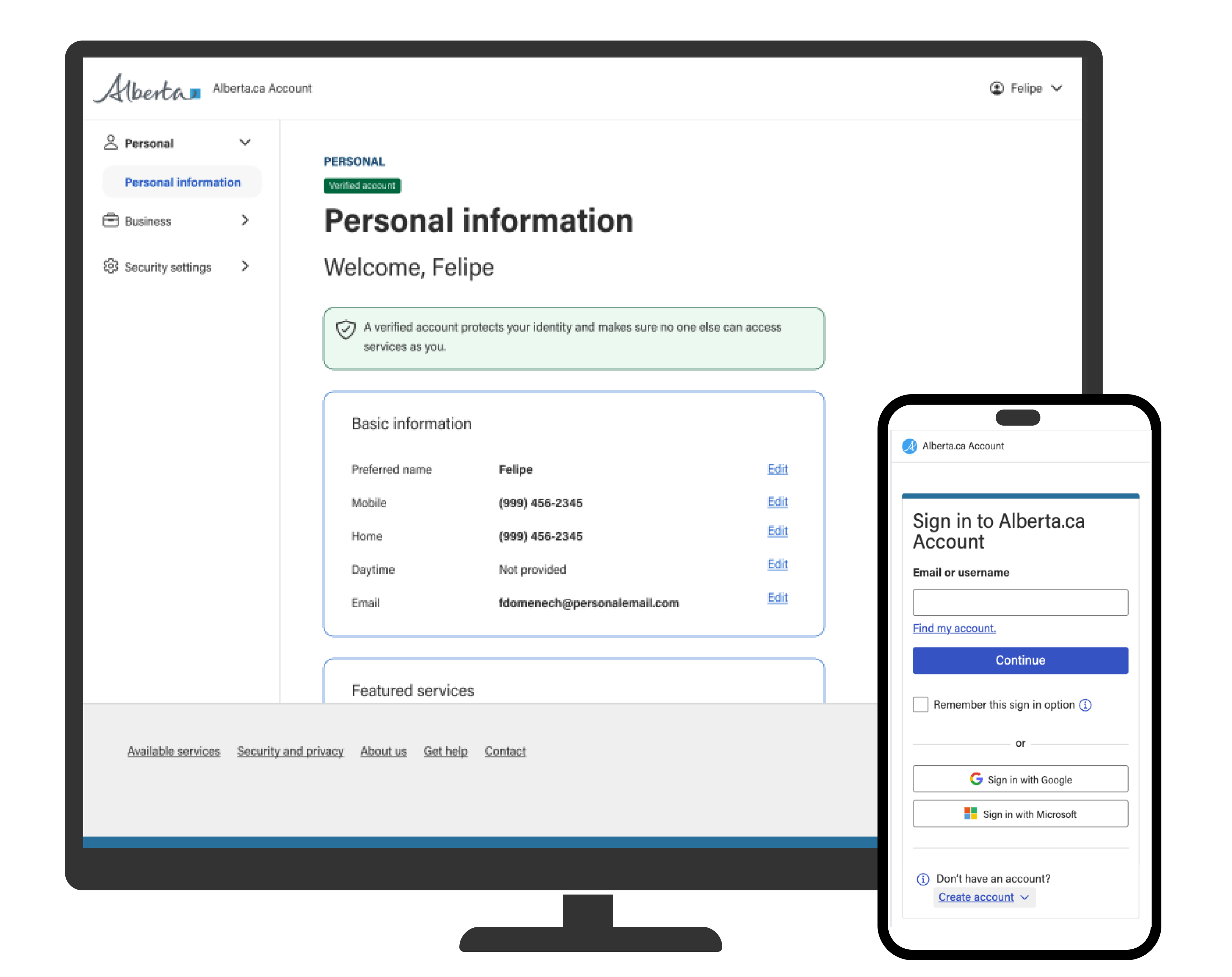 image of Alberta.ca Account login screens